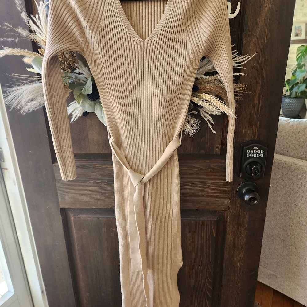 Mango Tan Long Sleeve Knit Dress
